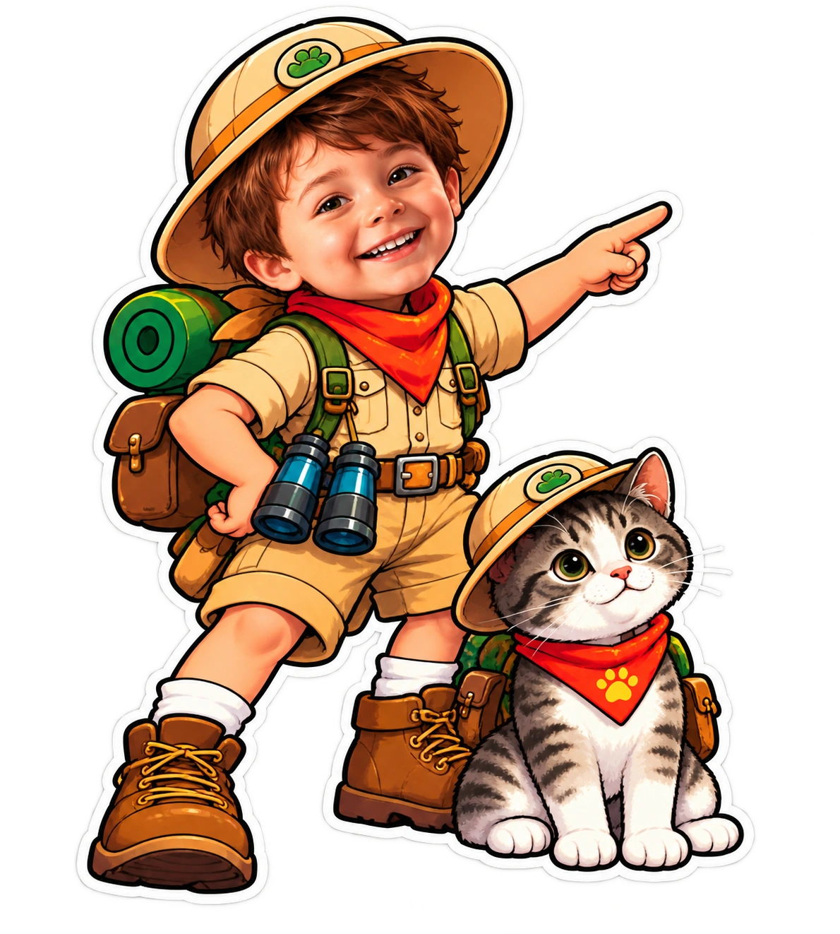 {{name}} and their pet in matching explorer outfits, ready for an adventure